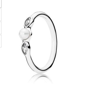 Petite Luminous Leaves Ring, White Pearl & Clear